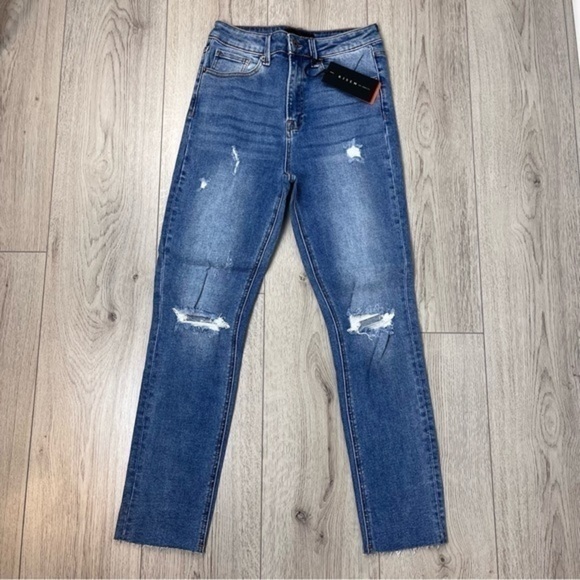 High Rise Medium Wash Relaxed Fit Distressed Skinny Jean - Picture 7 of 9